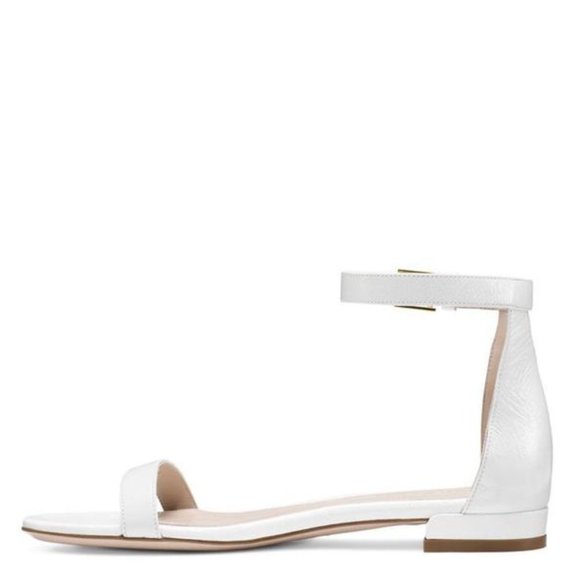 Stuart Weitzman Shoes - Stuart Weitzman White Flat Leather Ankle Strap Sandals 6